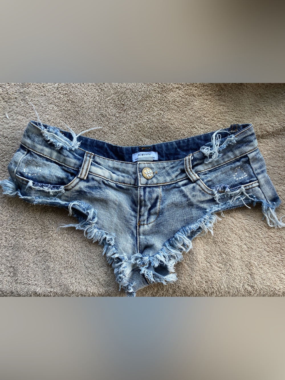 BeWicked ultra Low Rise Micro mini Denim Shorts - Rhinestone Detail Size S/m
